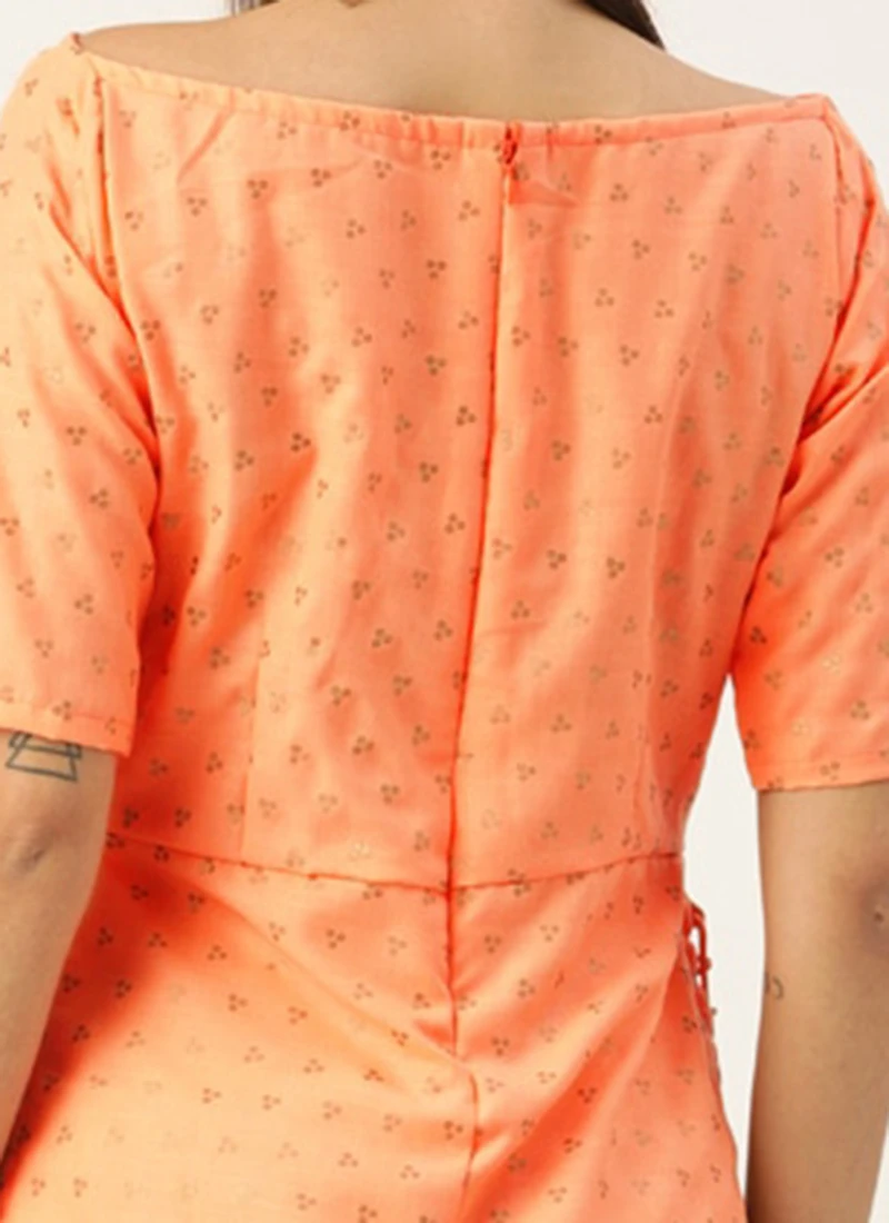 Peach Foil Printed Rayon Calf Length Kurta Set After Six Wear 7 Peach Foil Printed Rayon Calf Length Kurta Set After Six Wear - Image 7