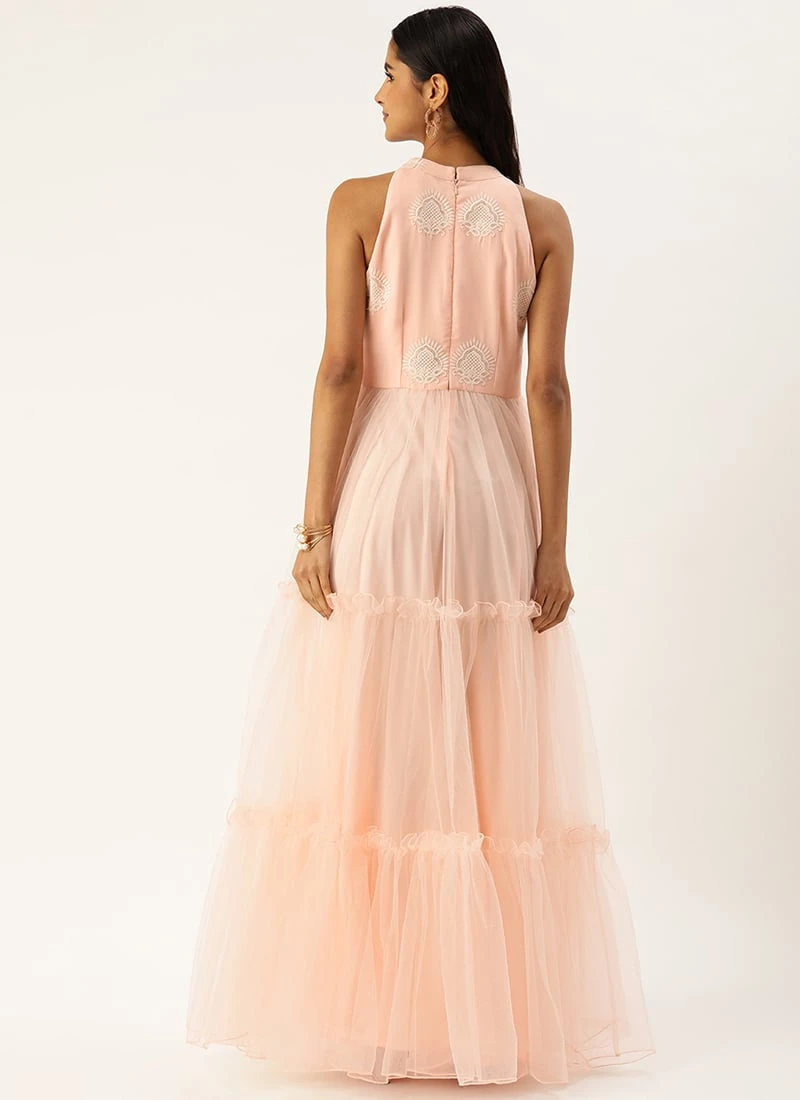 Peach Georgette Embroidered Dress Festive Wear 4 Peach Georgette Embroidered Dress Festive Wear - Image 4