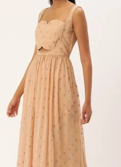 Peach Georgette Embroidered Maxi Dress Festive Wear