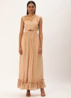 Peach Georgette Embroidered Maxi Dress Festive Wear -Indo Clothing Shop Peach Georgette Embroidered Maxi Dress DRBS02210901 u