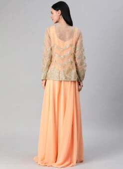 Peach Georgette Gown N Embroidered Jacket Festive Wear -Indo Clothing Shop Peach Georgette Gown N Embroidered Jacket IWBS01912936 b