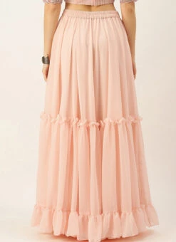 Peach Georgette Half Circular N Gathered Skirt Party Wear -Indo Clothing Shop Peach Georgette Half Circular N Gathered Skirt WBBS02306397 b