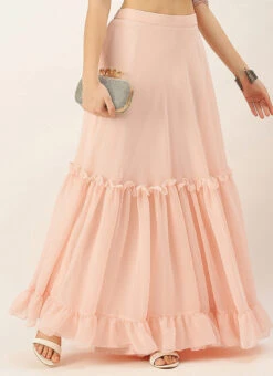 Peach Georgette Half Circular N Gathered Skirt Party Wear -Indo Clothing Shop Peach Georgette Half Circular N Gathered Skirt WBBS02306397 u