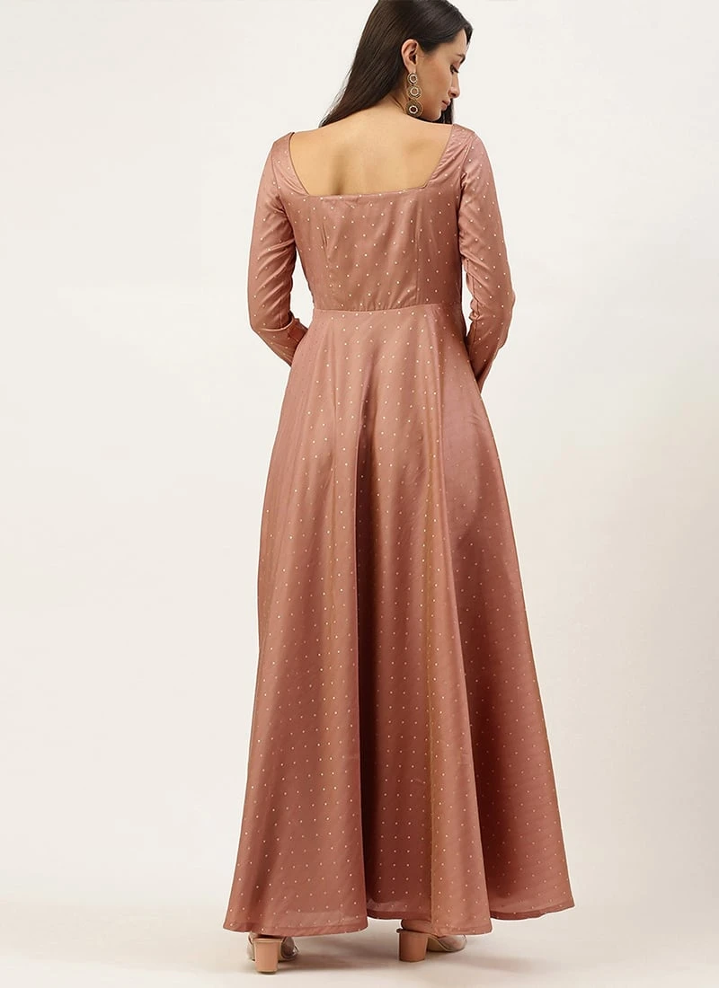 Peach Jacquard Fit N Flare Dress Festive Wear 4 Peach Jacquard Fit N Flare Dress Festive Wear - Image 4