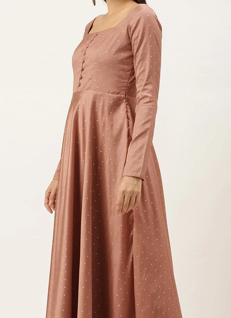 Peach Jacquard Fit N Flare Dress Festive Wear 1 Peach Jacquard Fit N Flare Dress Festive Wear