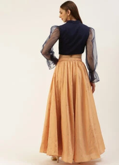 Skirt From Peach Jacquard N Navy Blue Art Silk Skirt Set After Six Wear -Indo Clothing Shop Peach Jacquard N Navy Blue Art Silk Skirt Set IWBS02212526 b