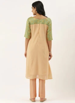Peach N Green Straight Pant Kurta Set Festive Wear -Indo Clothing Shop Peach N Green Straight Pant Kurta Set KSBS02101752 b