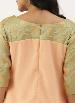 Peach N Green Straight Pant Kurta Set Festive Wear -Indo Clothing Shop Peach N Green Straight Pant Kurta Set KSBS02101752 rrc2