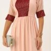 Peach N Maroon Embroidered Gathered Dress Festive Wear