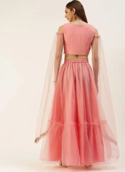 Skirt From Peach N Pink Net Embroidered Skirt Set After Six Wear -Indo Clothing Shop Peach N Pink Net Embroidered Skirt Set IWBS02212524 b