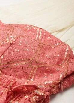 Peach N White Embroidered Tiered Maxi Dress Festive Wear -Indo Clothing Shop Peach N White Embroidered Tiered Maxi Dress DRBS02206302 rrc1