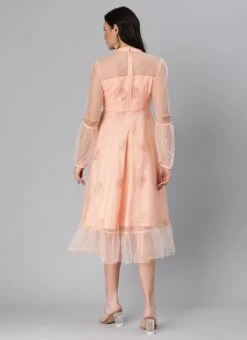 Peach Organza Embroidered Midi Dress After Six Wear -Indo Clothing Shop Peach Organza Embroidered Midi Dress DRBS02205053 b