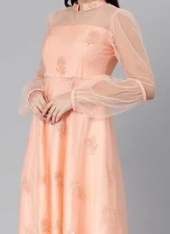 Peach Organza Embroidered Midi Dress After Six Wear