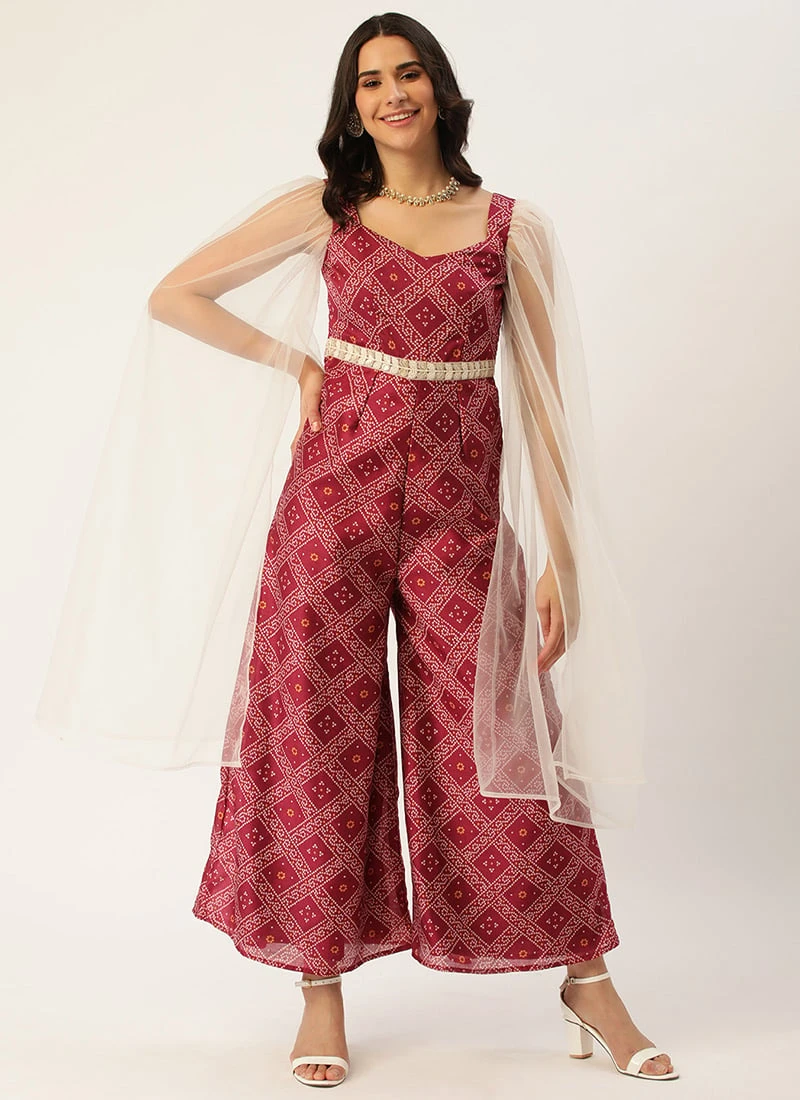 Pink Art Silk Digital Printed Jumpsuit Party Wear 3 Pink Art Silk Digital Printed Jumpsuit Party Wear - Image 3