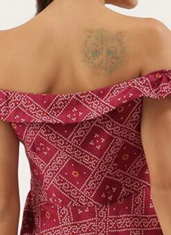 Pink Art Silk Digital Printed Off Shoulder Dress Festive Wear -Indo Clothing Shop Pink Art Silk Digital Printed Off Shoulder Dress DRBS02205893 rrc2