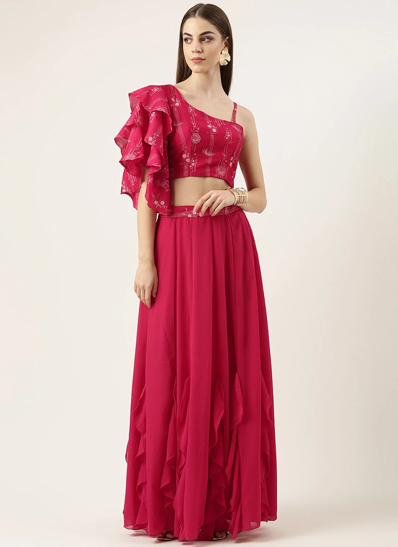 Skirt From Pink Art Silk Foil Printed Skirt Set After Six Wear 3 Skirt From Pink Art Silk Foil Printed Skirt Set After Six Wear - Image 3