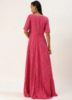 Pink Bandhani Printed Angarkha Gown Festive Wear -Indo Clothing Shop Pink Bandhani Printed Angarkha Gown IWBS02302256 b
