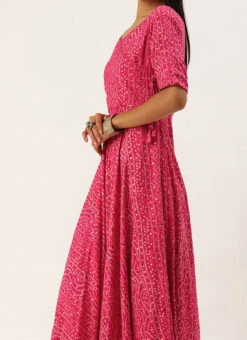 Pink Bandhani Printed Angarkha Gown Festive Wear