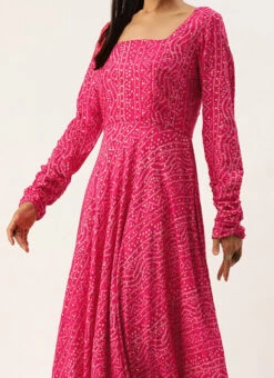 Dupatta From Pink Bandhani Printed Rayon Gown With Dupatta Set After Six Wear