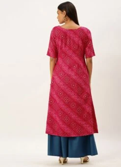Pink Chanderi Art Silk A Line Kurta Set Festive Wear -Indo Clothing Shop Pink Chanderi Art Silk A Line Kurta Set KSBS02202372 b