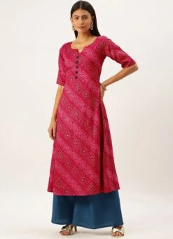Pink Chanderi Art Silk A Line Kurta Set Festive Wear -Indo Clothing Shop Pink Chanderi Art Silk A Line Kurta Set KSBS02202372 u