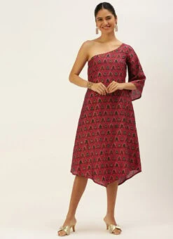 Pink Chanderi Art Silk Dress After Six Wear -Indo Clothing Shop Pink Chanderi Art Silk Dress DRBS02206247 u