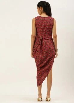 Pink Chanderi Art Silk Maxi Dress Festive Wear -Indo Clothing Shop Pink Chanderi Art Silk Maxi Dress DRBS02207321 b