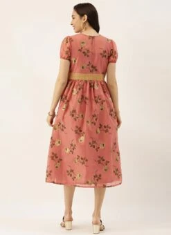 Pink Chanderi Silk Puff Sleeve Dress Festive Wear 11 Pink Chanderi Silk Puff Sleeve Dress Festive Wear -Indo Clothing Shop Pink Chanderi Silk Puff Sleeve Dress DRBS02012714 b