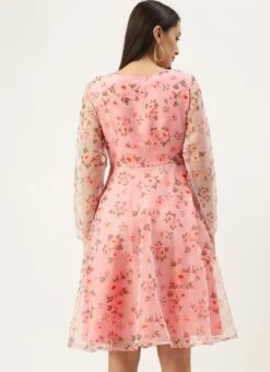 Pink Digital Printed Organza Knee Length Dress After Six Wear 10 Pink Digital Printed Organza Knee Length Dress After Six Wear -Indo Clothing Shop Pink Digital Printed Organza Knee Length Dress DRBS02109755 b