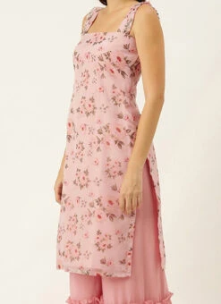 Pink Digital Printed Organza Kurta Set Festive Wear