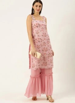 Pink Digital Printed Organza Kurta Set Festive Wear -Indo Clothing Shop Pink Digital Printed Organza Kurta Set KSBS02109740 u