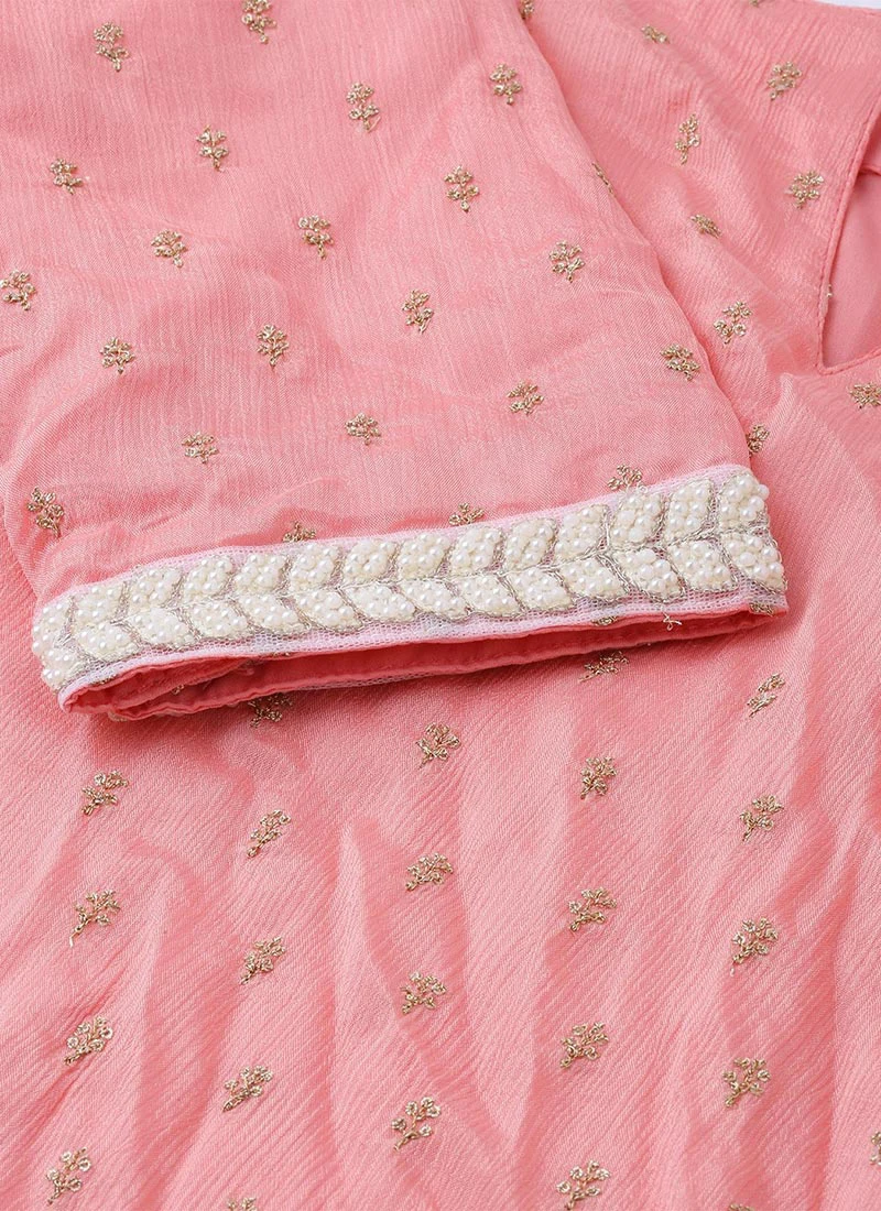Pink Embroidered Calf Length Kurta Set After Six Wear 6 Pink Embroidered Calf Length Kurta Set After Six Wear - Image 6