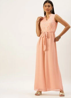 Pink Embroidered Collar Neck Jumpsuit Festive Wear 10 Pink Embroidered Collar Neck Jumpsuit Festive Wear -Indo Clothing Shop Pink Embroidered Collar Neck Jumpsuit DRBS02201256 u