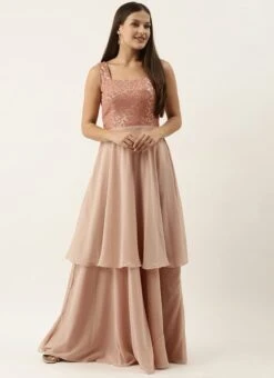 Pink Embroidered Georgette Layered Gown Festive Wear 10 Pink Embroidered Georgette Layered Gown Festive Wear -Indo Clothing Shop Pink Embroidered Georgette Layered Gown IWBS02110017 u