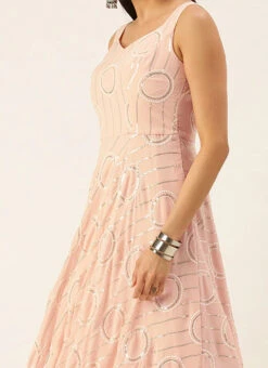 Pink Embroidered Pentagon Neck Style Gown Party Wear
