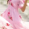 Pink Faux Chiffon Digital Print Fit And Flare Dress After Six Wear