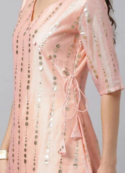 Pink Foil Calf Length Kurta Set After Six Wear