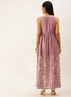 Pink Foil Print Chinnon N Beige Satin Kurta Sets After Six Wear -Indo Clothing Shop Pink Foil Print Chinnon N Beige Satin Kurta Sets KSBS02203483 b