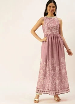 Pink Foil Print Chinnon N Beige Satin Kurta Sets After Six Wear -Indo Clothing Shop Pink Foil Print Chinnon N Beige Satin Kurta Sets KSBS02203483 u