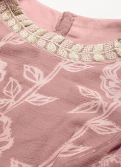 Pink Foil Print Chinnon N Beige Satin Kurta Sets After Six Wear -Indo Clothing Shop Pink Foil Print Chinnon N Beige Satin Kurta Sets KSBS02203483 rrc1