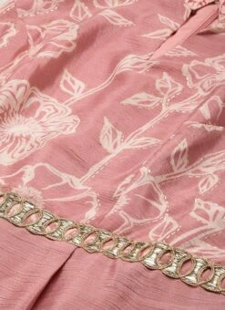 Pink Foil Print Chinon Jumpsuit Party Wear -Indo Clothing Shop Pink Foil Print Chinon Jumpsuit DRBS02201207 rrc1