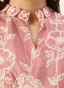 Pink Foil Print Chinon Jumpsuit Party Wear -Indo Clothing Shop Pink Foil Print Chinon Jumpsuit DRBS02201207 rrc3