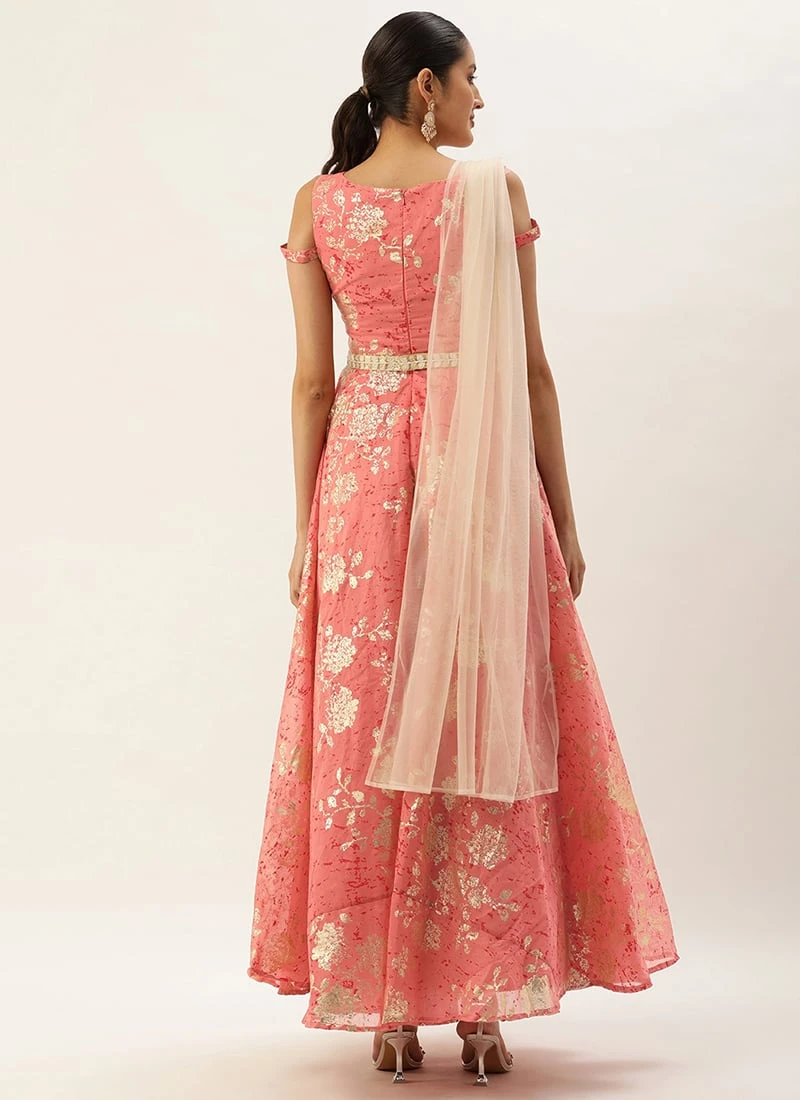 Dupatta From Pink Foil Printed Art Silk Gown After Six Wear 4 Dupatta From Pink Foil Printed Art Silk Gown After Six Wear - Image 4