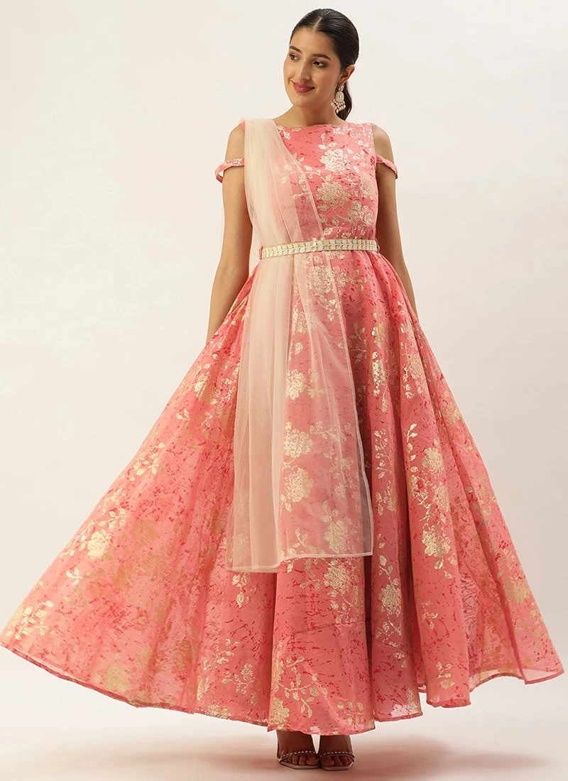 Dupatta From Pink Foil Printed Art Silk Gown After Six Wear 3 Dupatta From Pink Foil Printed Art Silk Gown After Six Wear - Image 3