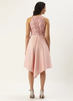 Pink Foil Printed Asymmetric Dress Festive Wear 11 Pink Foil Printed Asymmetric Dress Festive Wear -Indo Clothing Shop Pink Foil Printed Asymmetric Dress DRBS02209720 b