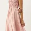 Pink Foil Printed Asymmetric Dress Festive Wear