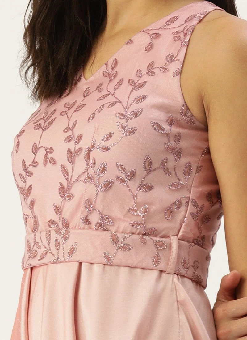 Pink Foil Printed Asymmetric Dress Festive Wear 5 Pink Foil Printed Asymmetric Dress Festive Wear - Image 5