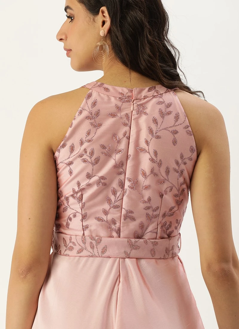 Pink Foil Printed Asymmetric Dress Festive Wear 6 Pink Foil Printed Asymmetric Dress Festive Wear - Image 6