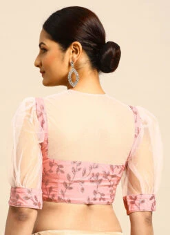 Pink Foil Printed Net Blouse Festive Wear -Indo Clothing Shop Pink Foil Printed Net Blouse BLBS02305182 b