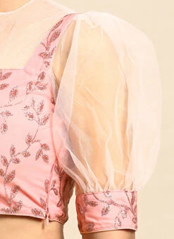 Pink Foil Printed Net Blouse Festive Wear -Indo Clothing Shop Pink Foil Printed Net Blouse BLBS02305182 rrc3